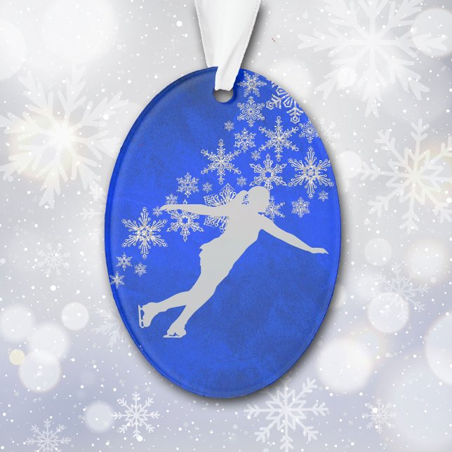 Silver Snowflake Ice Skater auf Blue Ornament (Von Creator hochgeladen)