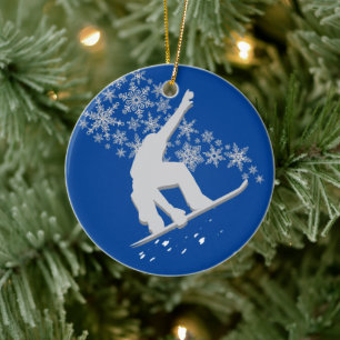 Silver Snowflake Snowboarder Personalisiert Keramikornament