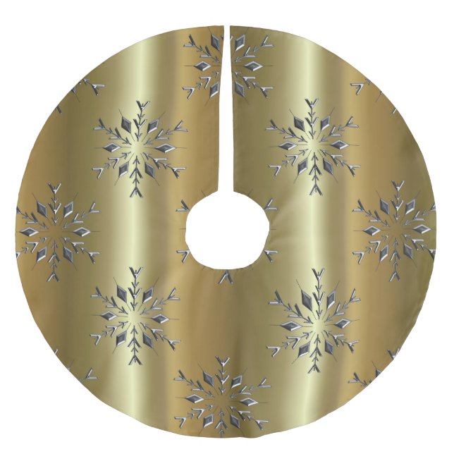 Silver Snowflake Stars auf Gold Polyester Weihnachtsbaumdecke (Vorderseite)