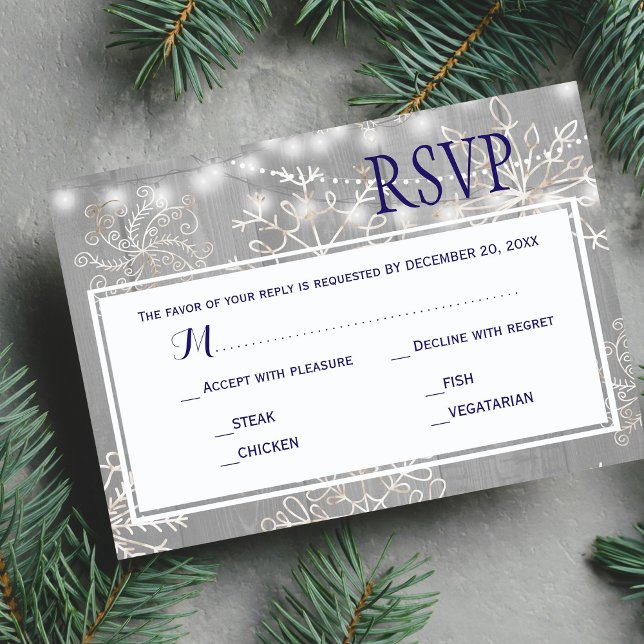 Silver Snowflake Wedding Response Meal Choice UAWG RSVP Karte (Von Creator hochgeladen)