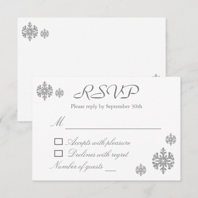 Silver Snowflake Winter 16 . Geburtstag RSVP Karte (Vorne/Hinten)