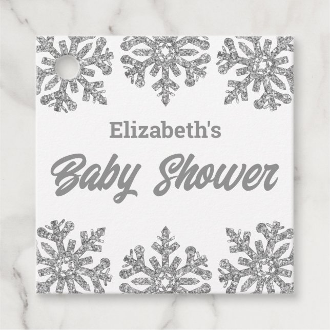 Silver Snowflake Winter Baby Dusche Geschenkanhänger (Vorderseite)