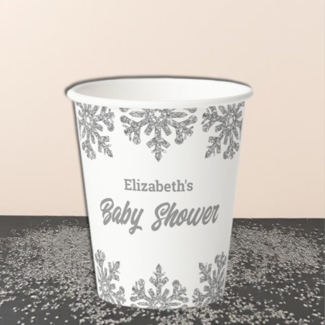 Silver Snowflake Winter Baby Dusche Pappbecher (Von Creator hochgeladen)