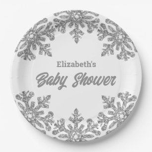 Silver Snowflake Winter Baby Dusche Pappteller