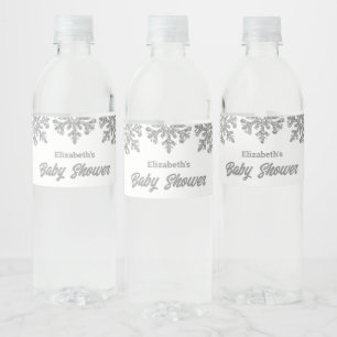 Silver Snowflake Winter Baby Dusche Wasserflaschenetikett