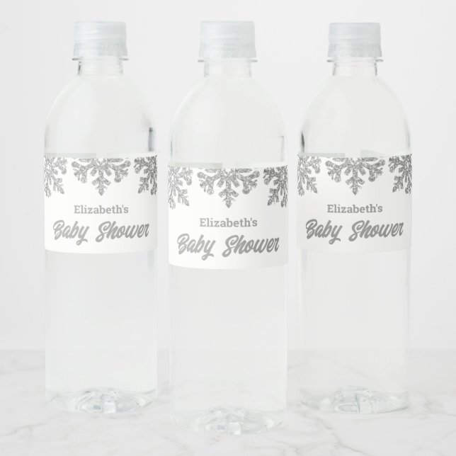 Silver Snowflake Winter Baby Dusche Wasserflaschenetikett (Flaschen)