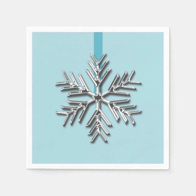 Silver Snowflake Winter Blue Ribbon Weihnachten We Serviette (Vorderseite)