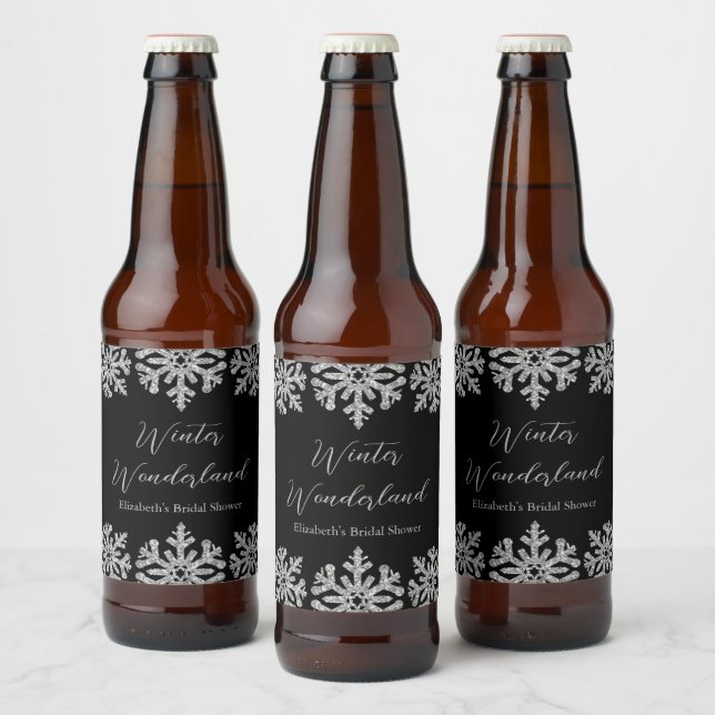 Silver Snowflake Winter Brautparty Bierflaschenetikett (Flaschen)
