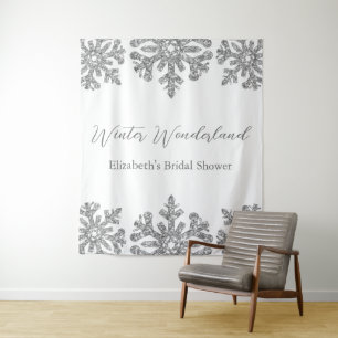 Silver Snowflake Winter Brautparty Wandteppich