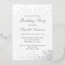 Silver Snowflake Winter Geburtstag Folieneinladung