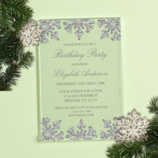 Silver Snowflake Winter Geburtstagsparty Acryleinladungen