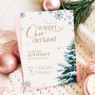 Silver Snowflake Winter Onderland 1st Birthday Einladung