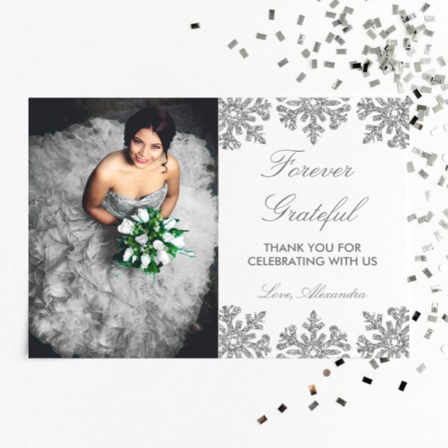 Silver Snowflake Winter Quinceanera Dankeskarte (Von Creator hochgeladen)