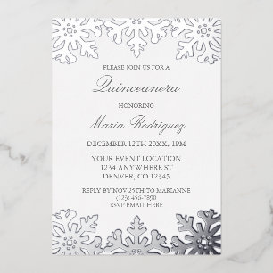 Silver Snowflake Winter Quinceanera Folieneinladung
