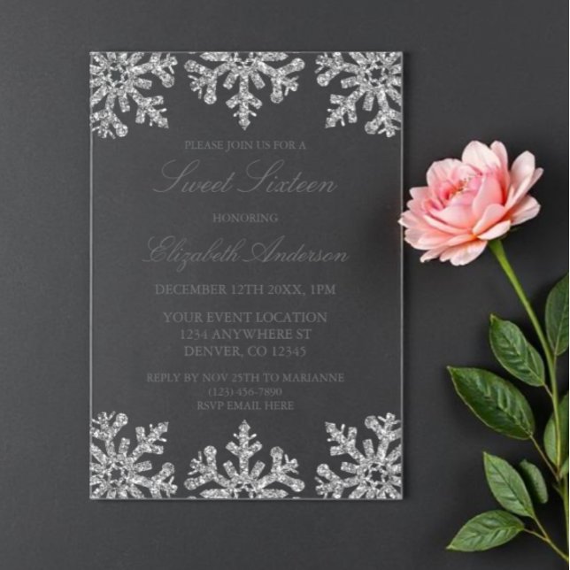 Silver Snowflake Winter Sweet 16 Acryleinladungen (Von Creator hochgeladen)