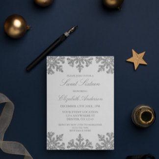 Silver Snowflake Winter Sweet 16 Einladung