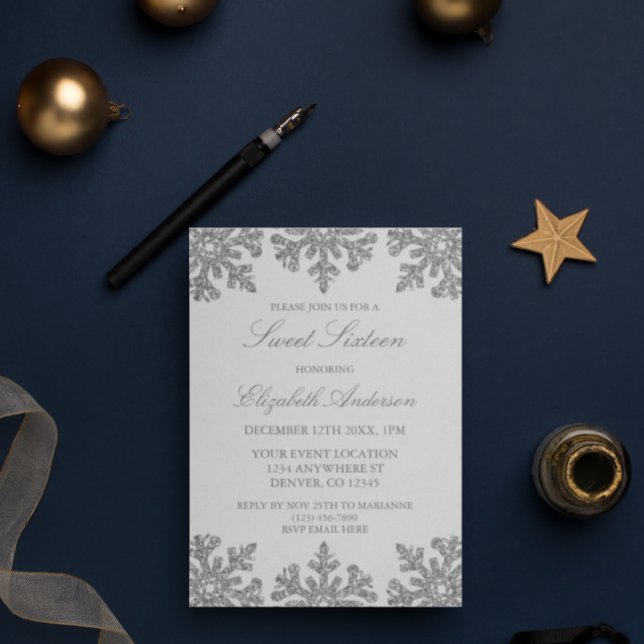 Silver Snowflake Winter Sweet 16 Einladung (Von Creator hochgeladen)