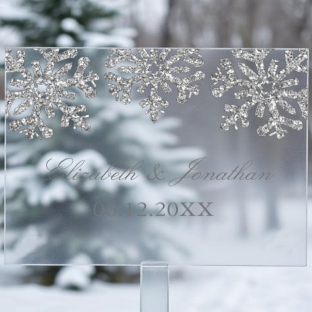 Silver Snowflake Winter Wedding Acrylschild (Von Creator hochgeladen)