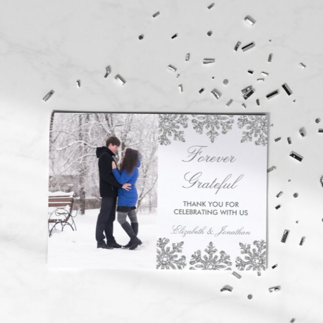 Silver Snowflake Winter Wedding Dankeskarte (Von Creator hochgeladen)