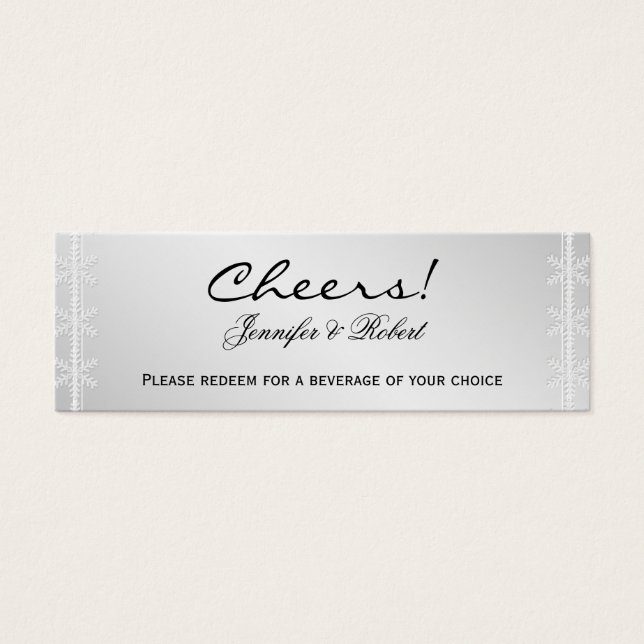 Silver Snowflake Winter Wedding Drinks Tickets (Vorderseite)