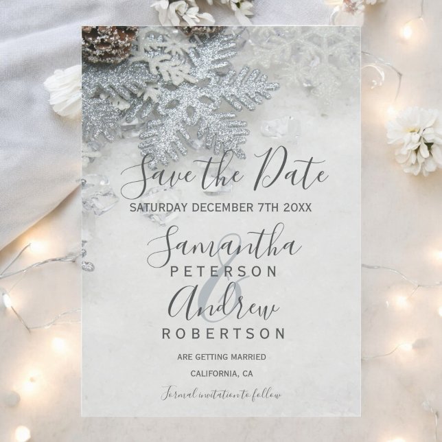Silver Snowflake Winter Wedding Save the Date Magneteinladung (Silver Snowflake Winter Wedding Save the Date Magnetic Invitation)