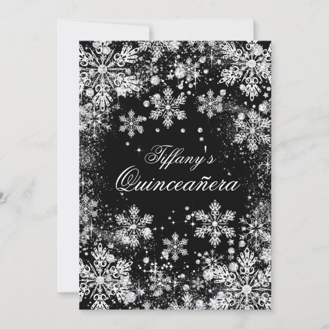 Silver Snowflake Winter Wonderland Quinceanera Einladung (Vorderseite)