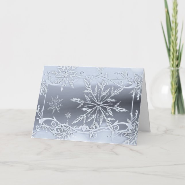 Silver Snowflake Wintereis elegant grau Karte (Vorderseite)