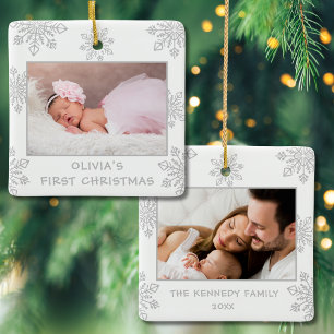 Silver Snowflakes 2 Foto Baby's First Christmas Keramikornament