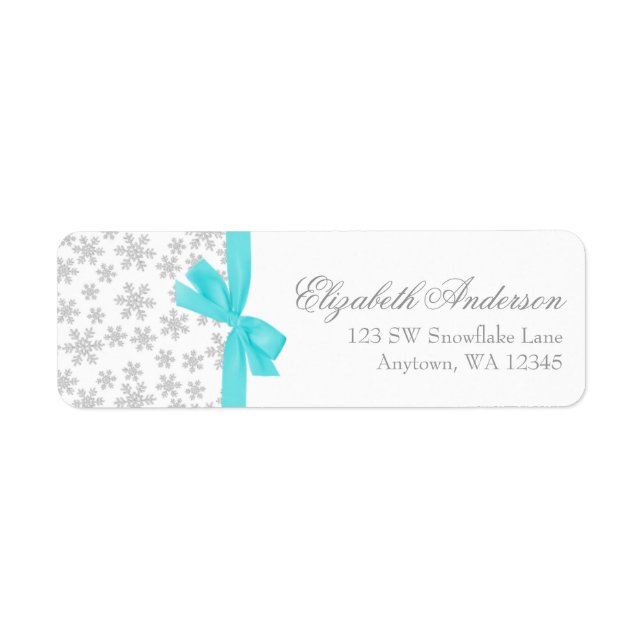 Silver Snowflakes Aquamarin Bow Address Labels (Vorne)