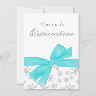 Silver Snowflakes Aquamarin Bow Quinceanera Einlad Einladung