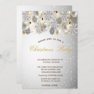 Silver Snowflakes, Balls Company Christmas Party Einladung