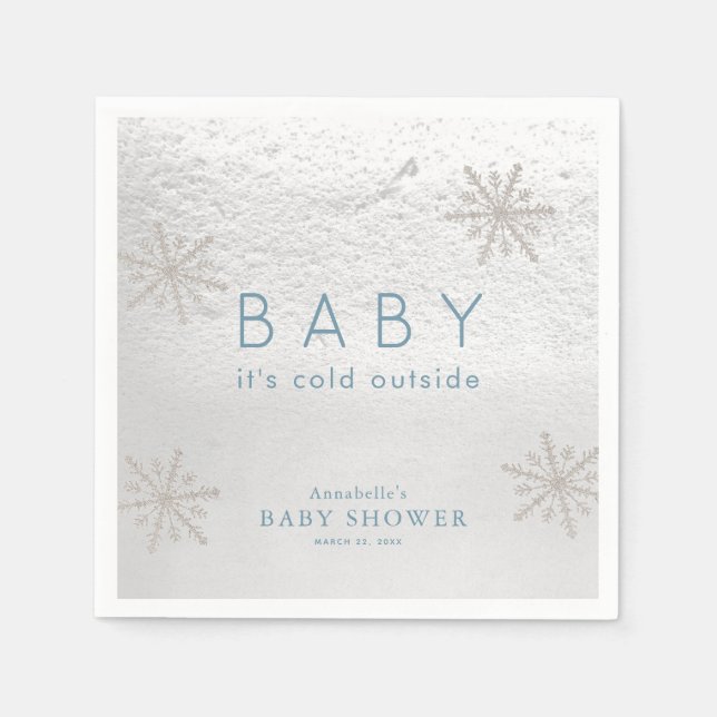 Silver Snowflakes Blue Baby Dusche Napkins Serviette (Vorderseite)