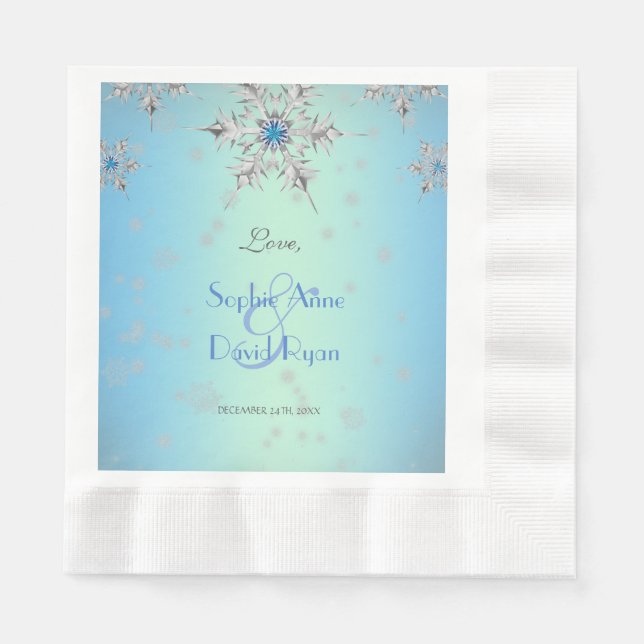 Silver Snowflakes Crystals Blue Pearls Hochzeit Serviette (Vorderseite)