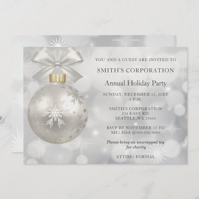 Silver Snowflakes Elegante Corporate Holiday Party Einladung (Vorne/Hinten)