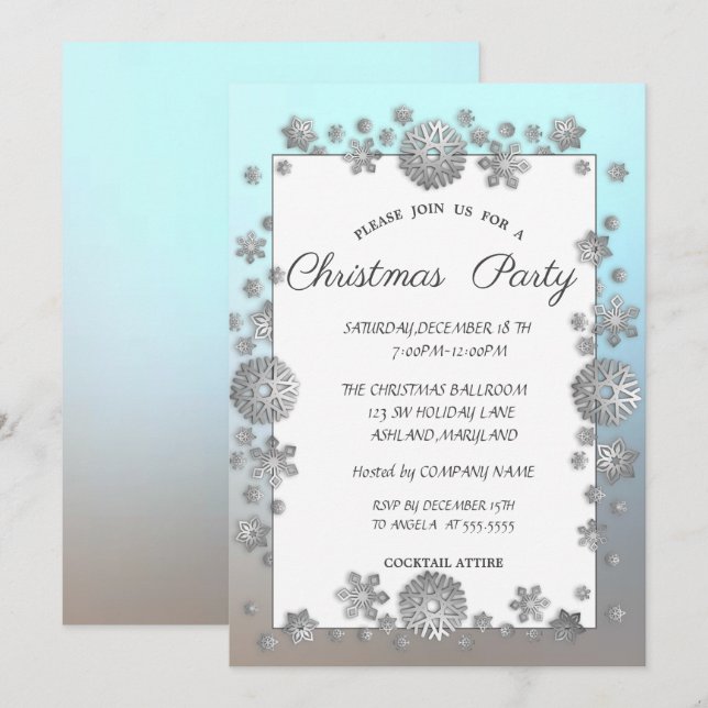 Silver Snowflakes, Frame Corporate Christmas Party Einladung (Vorne/Hinten)