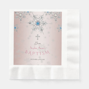 Silver Snowflakes Kristallwaren Pink Pearls Taufe Serviette