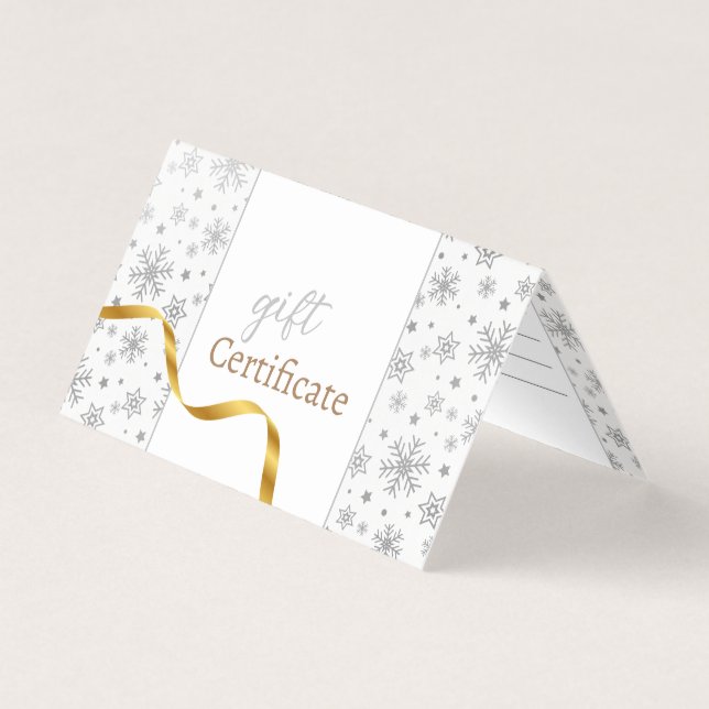 Silver Snowflakes Modern Gold Ribbon Geschenkkarte (Vorderseite)