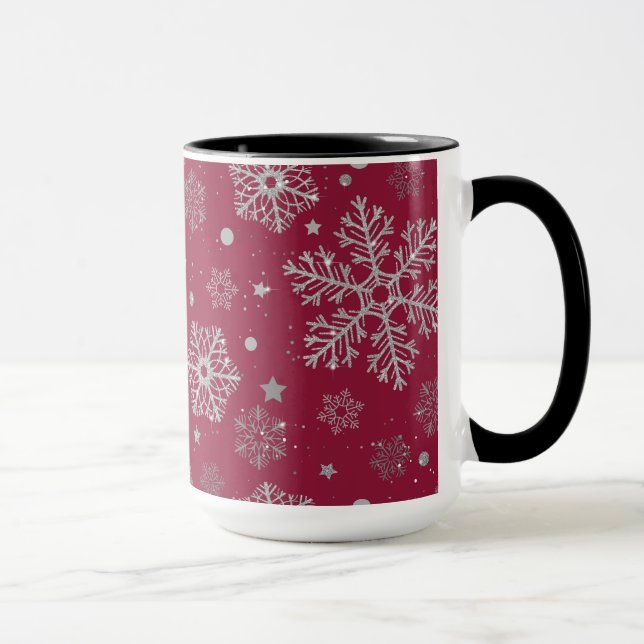Silver snowflakes on dark red tasse (Rechts)