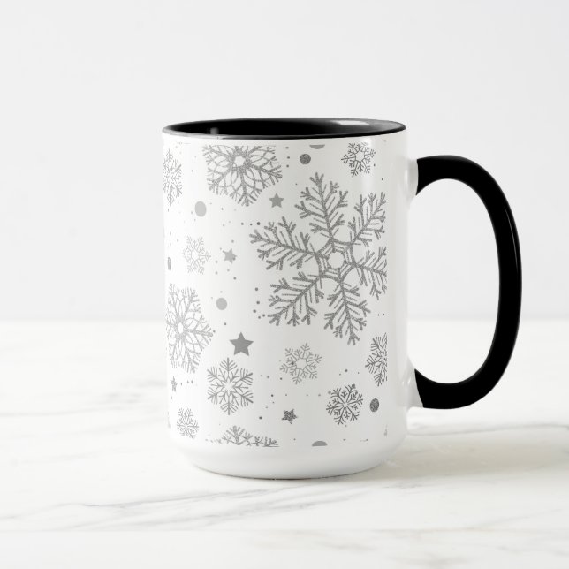 Silver snowflakes on white tasse (Rechts)