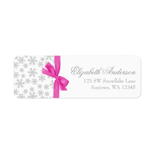 Silver Snowflakes Pink Bow Address Labels (Vorne)