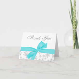 Silver Snowflakes Teal Bow Thank You Dankeskarte