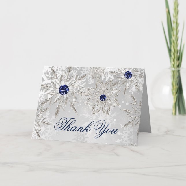 Silver Snowflakes winter bridal shower Thank You Dankeskarte (Vorderseite)