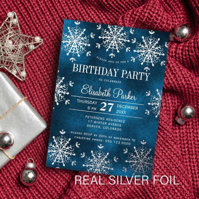 Silver snowflakes winter luxury birthday party folieneinladung (Von Creator hochgeladen)