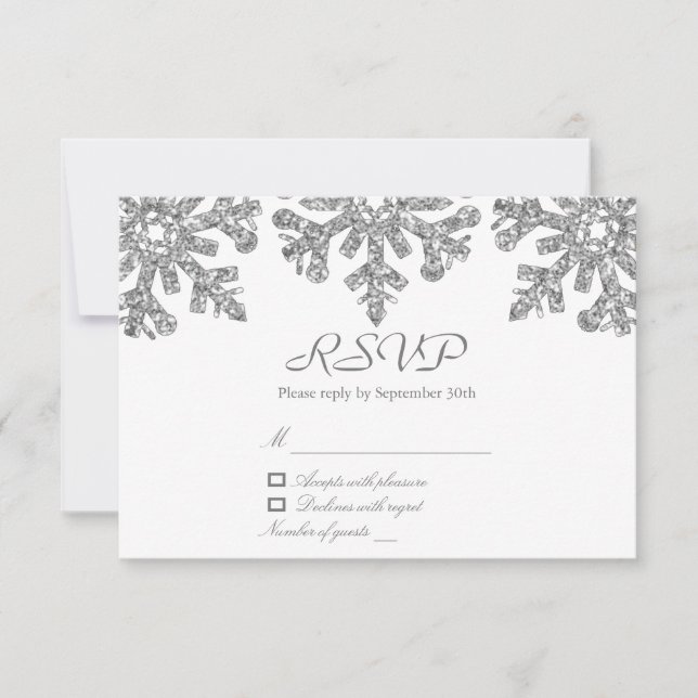Silver Snowflakes Winter Wedding RSVP Karte (Vorderseite)