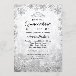 Silver Snowflakes Winter Wonderland Quinceanera Einladung