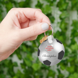 Silver Soccer Ball - individuell anpassbarer Foto- Schlüsselanhänger