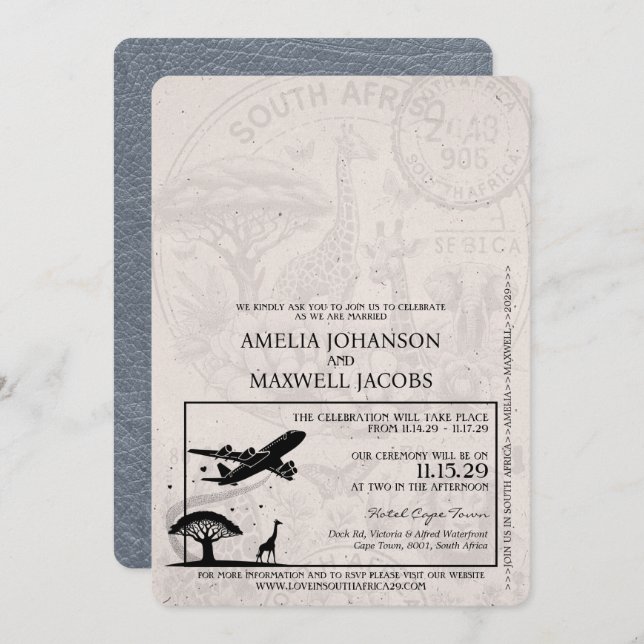 Silver South Africa Pass Einladung zur Hochzeit (Vorne/Hinten)