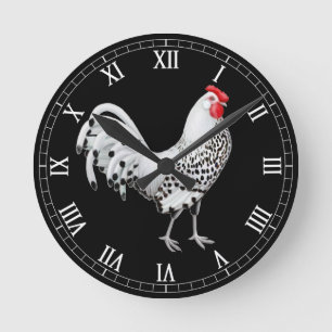 Silver Spangled Hamburg Rooster Wall Clock Runde Wanduhr