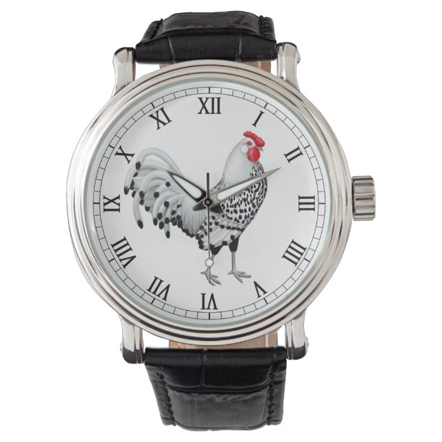 Silver Spangled Hamburg Rooster Watch Armbanduhr (Vorderseite)