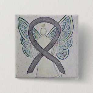 Silver Sparkle Angel Awareness Ribbon Art Buttone Button